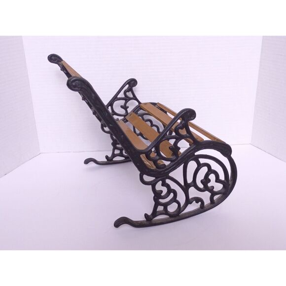 Vintage Cast Iron and Wood 10" Miniature Rocking Doll / Teddy Bear Bench - Picture 7 of 16